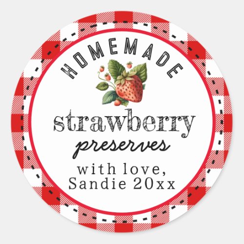 Strawberry Preserves Homemade Red Buffalo Plaid Classic Round Sticker