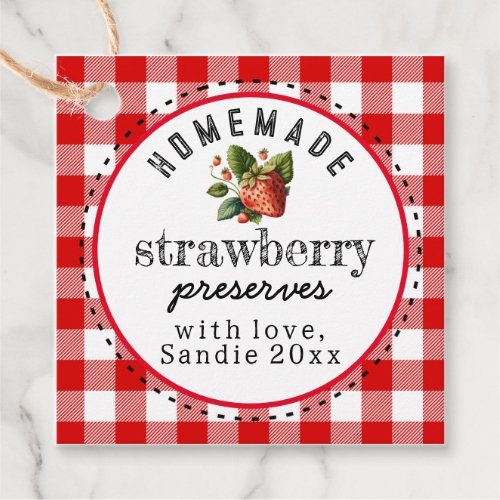 Strawberry Preserves Homemade Red Buffalo Plaid Favor Tags