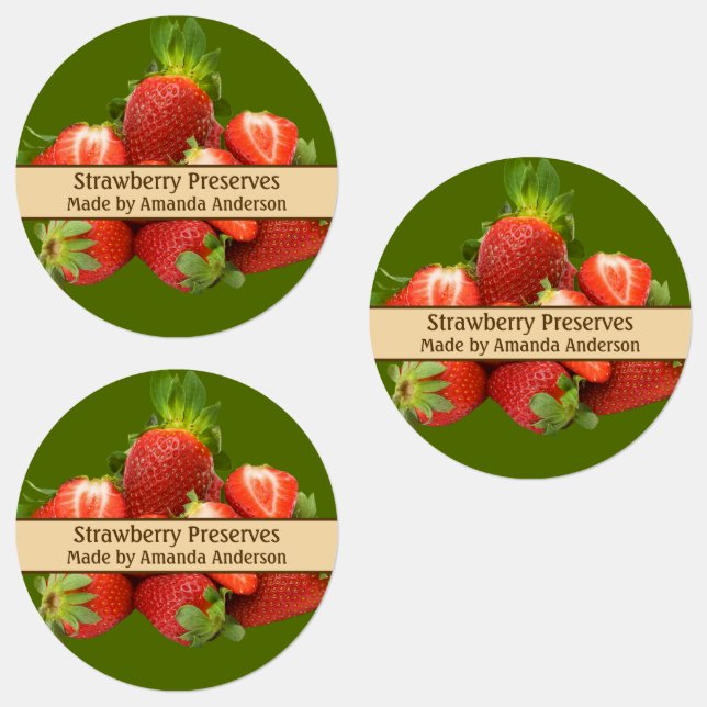 Strawberry Preserves Modern Circle Food Label (Group)