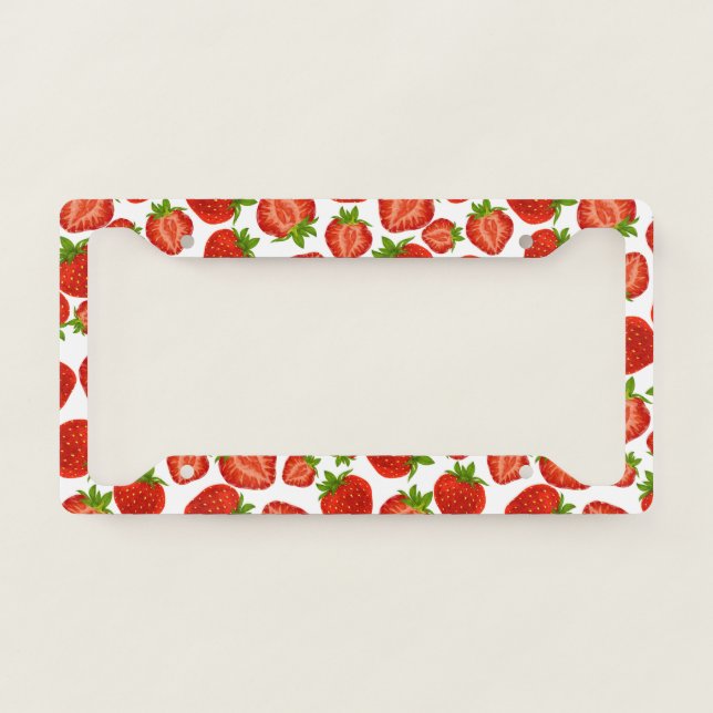 Strawberry Print Retro License Plate Frame (Front)