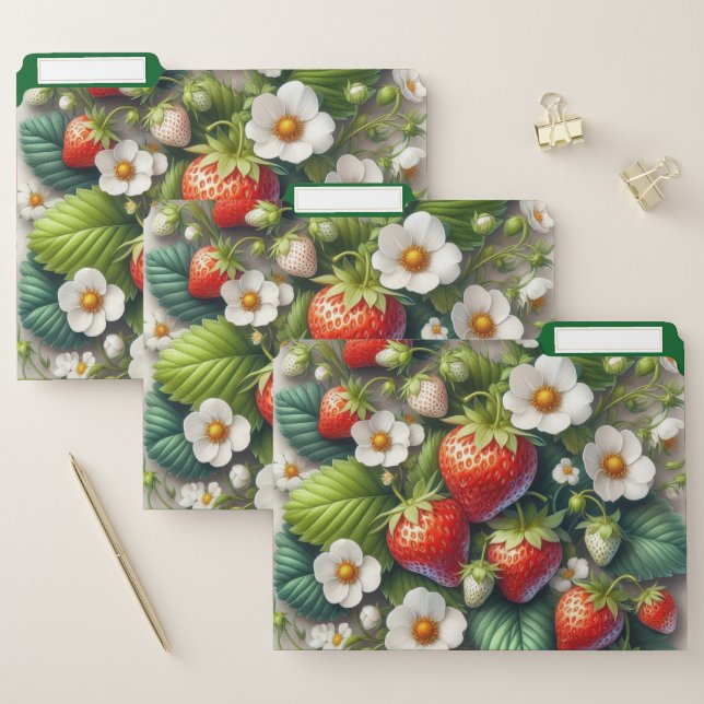 Strawberry Print Set of 3 File Folders (Set)