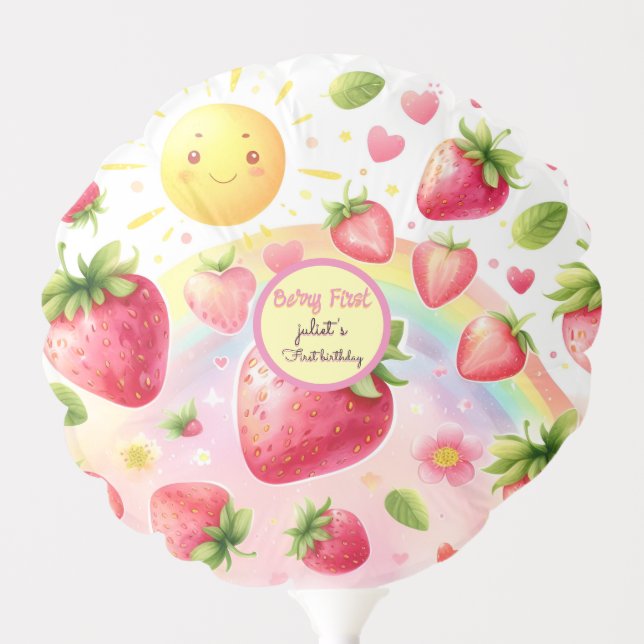 strawberry rainbow berry first 1st birthday balloon (Front)