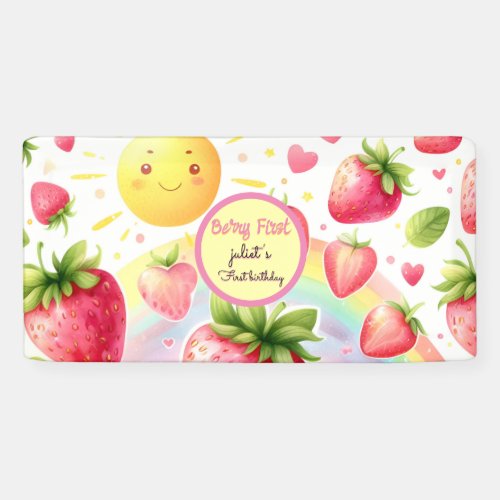 strawberry rainbow berry first 1st birthday banner