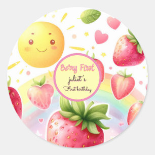 strawberry rainbow berry first 1st birthday classic round sticker