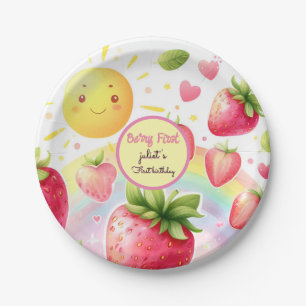 strawberry rainbow berry first 1st birthday paper plates