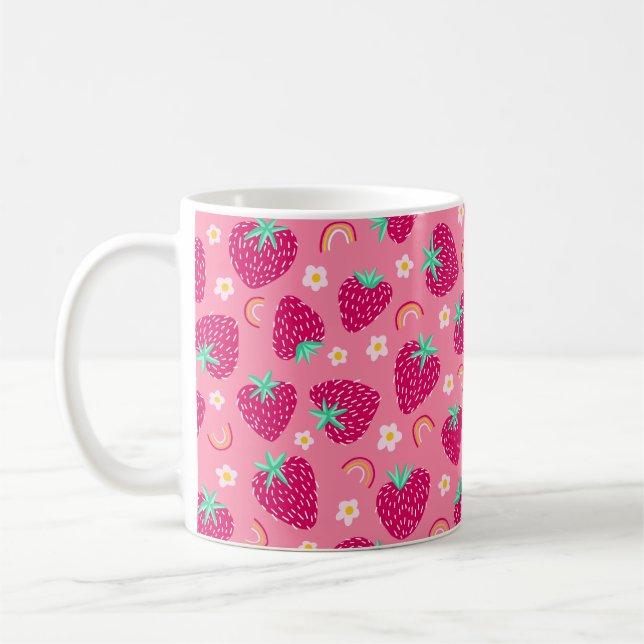 Strawberry Rainbow Daisy pattern Coffee Mug (Left)