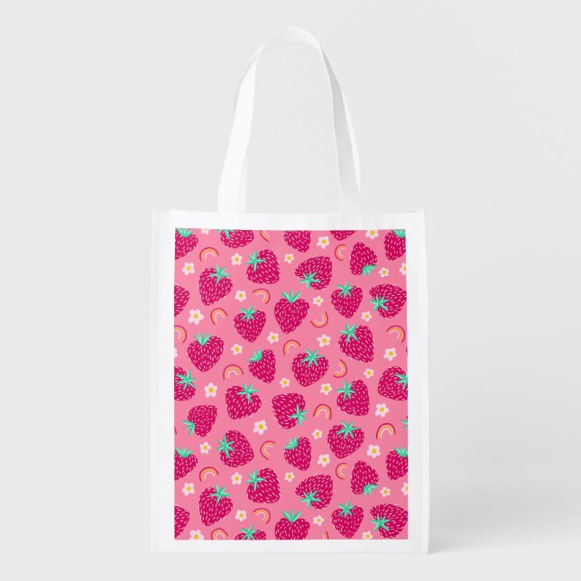 Strawberry Rainbow Daisy pattern Grocery Bag (Front)