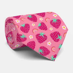 Strawberry Rainbow Daisy pattern Neck Tie