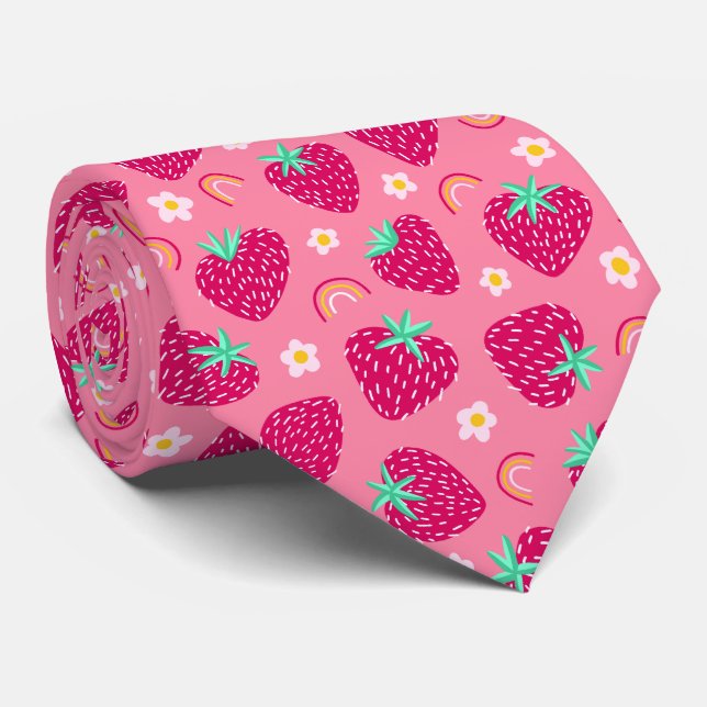 Strawberry Rainbow Daisy pattern Neck Tie (Rolled)