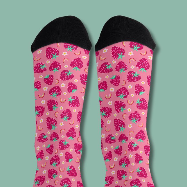 Strawberry Rainbow Daisy pattern Socks (Pink strawberry daisy socks)