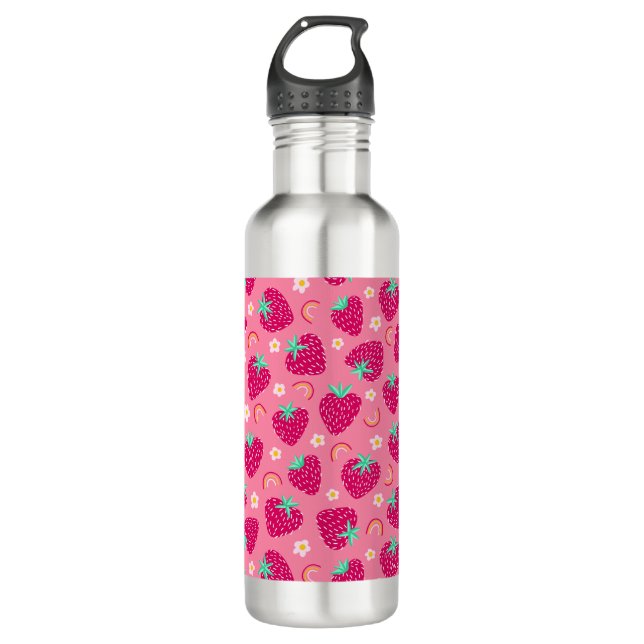 Strawberry Rainbow Daisy pattern Stainless Steel Water Bottle (Front)