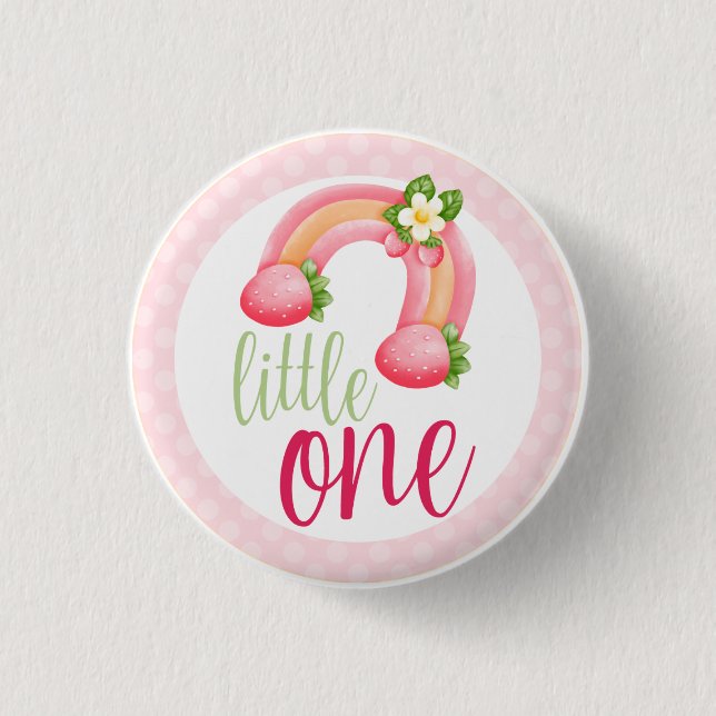 Strawberry Rainbow Gnome Baby Girl's 1st Birthday Button (Front)