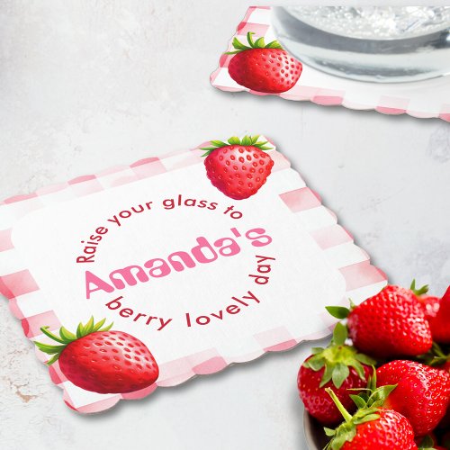 Strawberry Raise Glass Brides Gingham Picnic  Paper Coaster