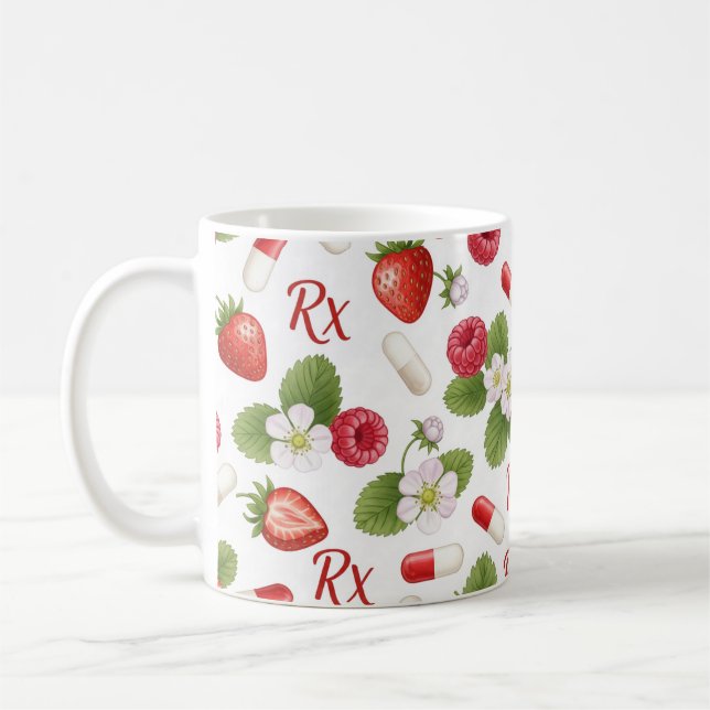 Strawberry Raspberry Botanical Pill Pattern Coffee Mug (Left)
