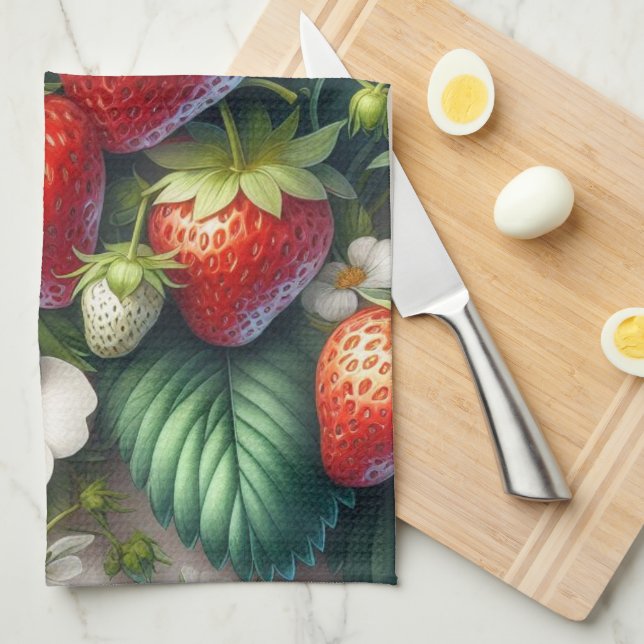 Strawberry Red Berry  Fruit Kitchen Towels (Quarter Fold)
