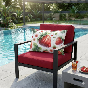 Strawberry Red Berry on White  Outdoor Pillow