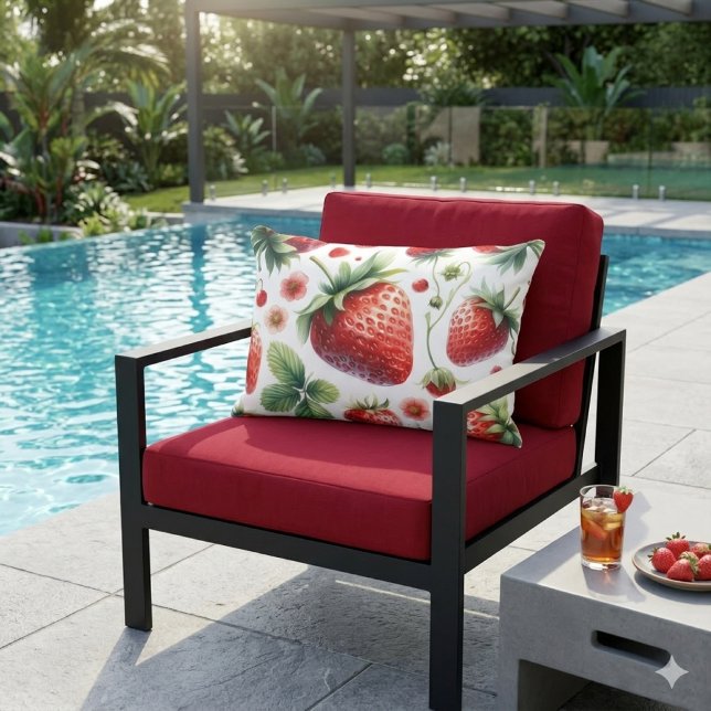 Strawberry Red Berry on White  Outdoor Pillow (Creator Uploaded)