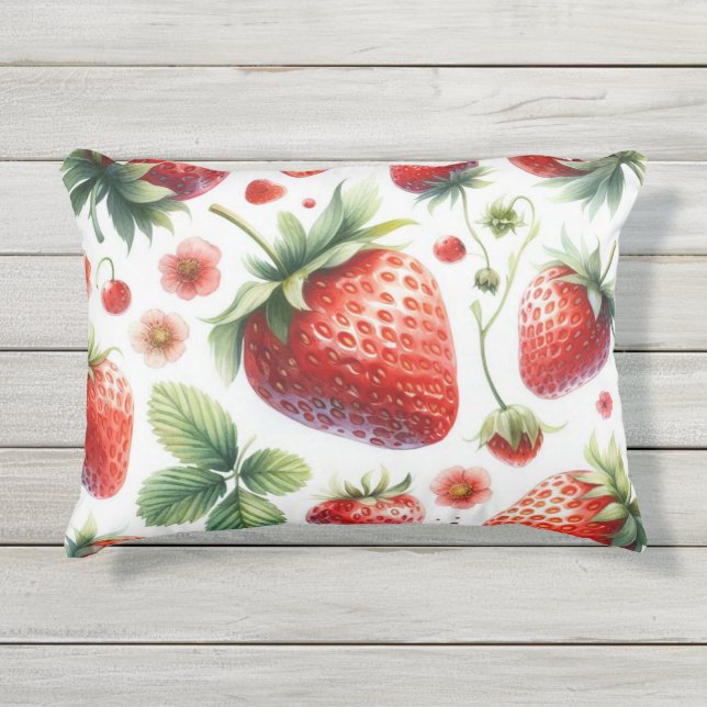 Strawberry Red Berry on White  Outdoor Pillow (Front)