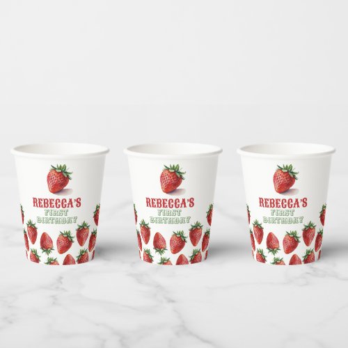 Strawberry Red Berry Sweet 1st Birthday Paper Cups
