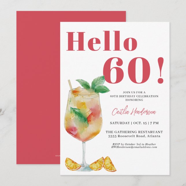 Strawberry Red Cocktail Drink 60th Birthday Invitation (Front/Back)