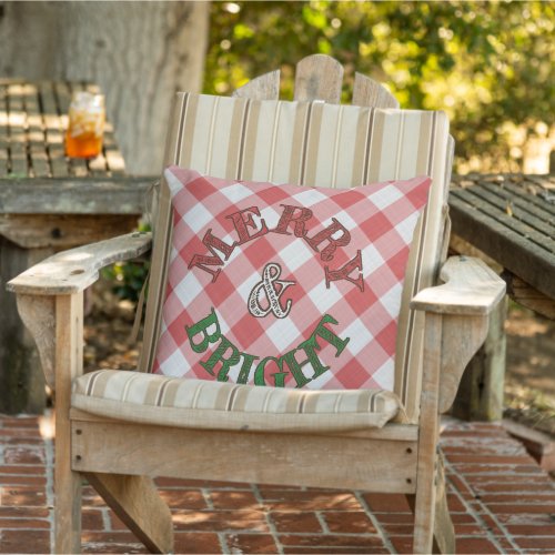 Strawberry Red Country Cottage Gingham Stripes Outdoor Pillow