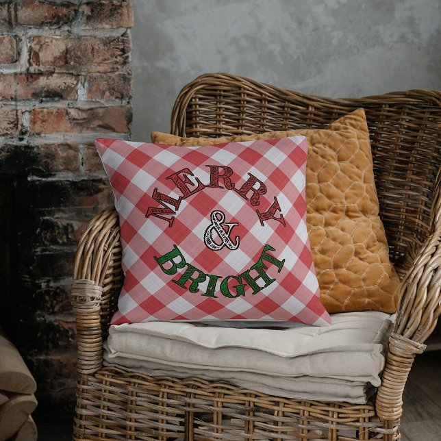 Strawberry Red Country Cottage Gingham Stripes Throw Pillow (Creator Uploaded)