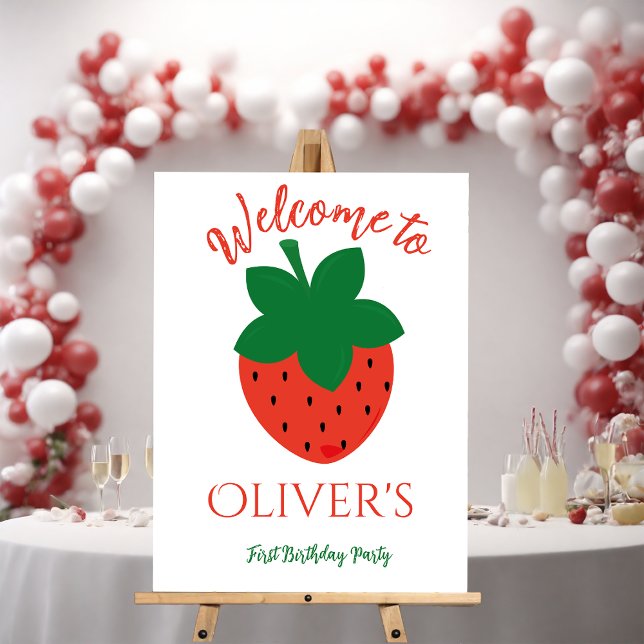 Strawberry red First Birthday Party Welcome Foam Board (Creator Uploaded)