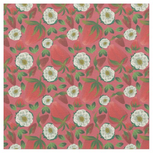 Strawberry Red Floral Pattern Fabric
