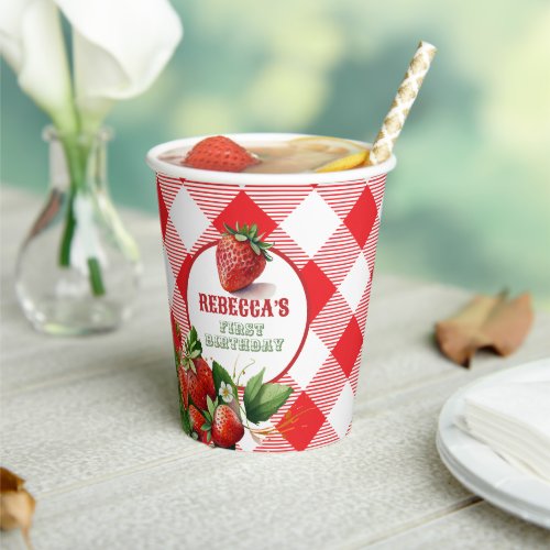Strawberry Red Gingham Picnic Paper Cups