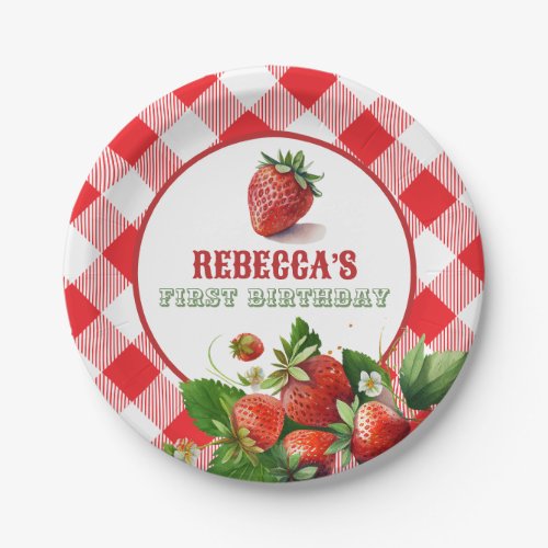 Strawberry Red Gingham Picnic Paper Plates