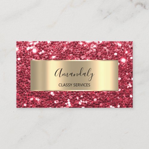 Strawberry Red Gold Frame Chunky Glitter QR Code   Business Card