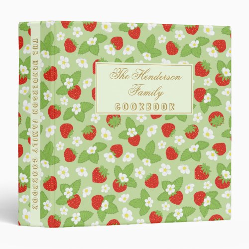 Strawberry Red Green Pattern Cookbook Recipe 3 Ring Binder