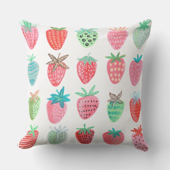 Strawberry red Pattern Summer Outdoor Pillow (Front)