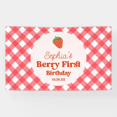 Strawberry Red Pink Berry First 1st Birthday Party Banner