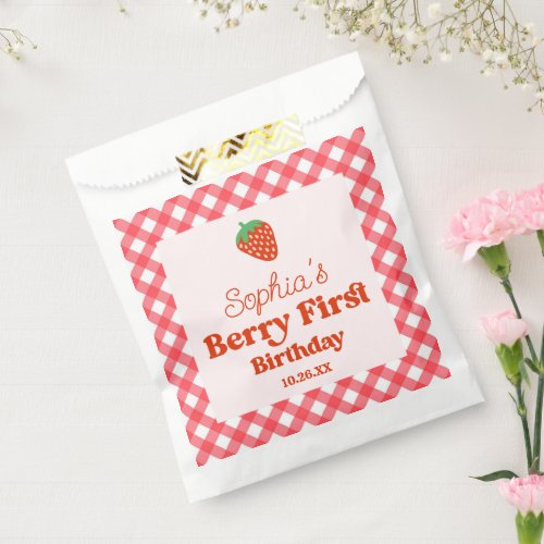 Strawberry Red Pink Berry First 1st Birthday Party Favor Bag