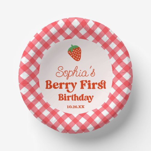 Strawberry Red Pink Berry First 1st Birthday Party Paper Bowls