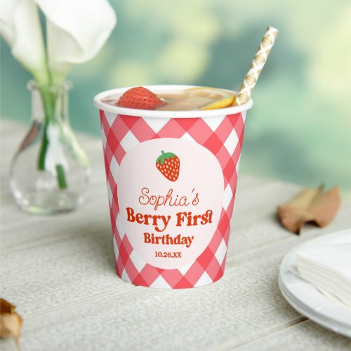 Strawberry Red Pink Berry First 1st Birthday Party Paper Cups