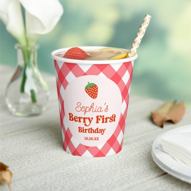 Strawberry Red Pink Berry First 1st Birthday Party Paper Cups (Insitu)