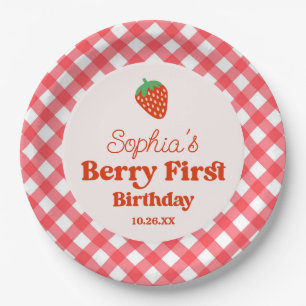 Strawberry Red Pink Berry First 1st Birthday Party Paper Plates