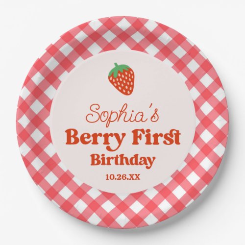 Strawberry Red Pink Berry First 1st Birthday Party Paper Plates