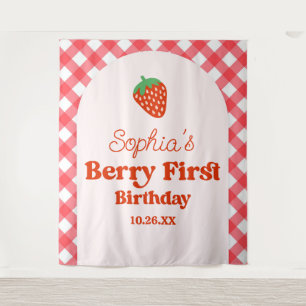 Strawberry Red Pink Berry First 1st Birthday Party Tapestry