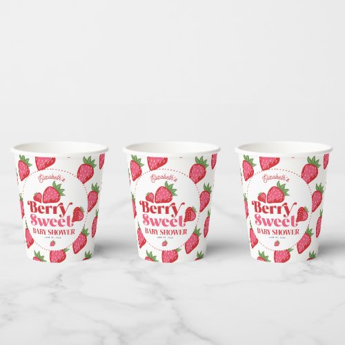 Strawberry Red Pink Berry Sweet Baby Shower Paper Cups