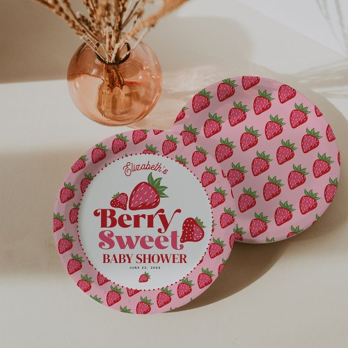 Strawberry Red Pink Berry Sweet Baby Shower Paper Plates
