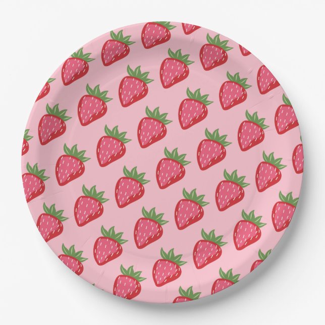 Strawberry Red Pink Berry Sweet  Paper Plates (Front)
