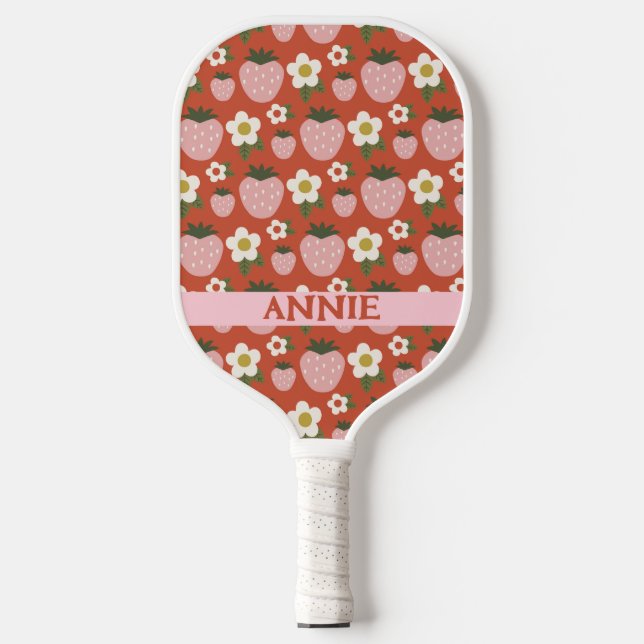 Strawberry Red Pink Personalized Pickleball Paddle (Front)
