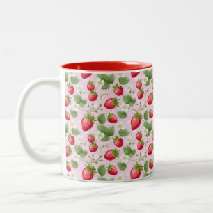 Strawberry Red Pink White Flowers Two-Tone Coffee Mug