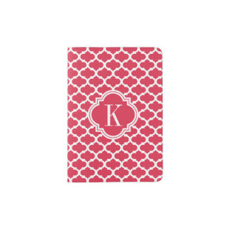 Strawberry Red Quatrefoil Monogram Passport Holder