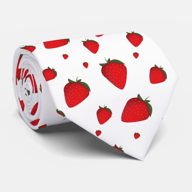 Strawberry Red White Fruit Food Pattern Neck Tie (Rolled)
