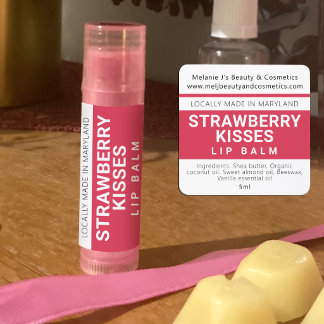 Strawberry red white lip balm modern product square sticker