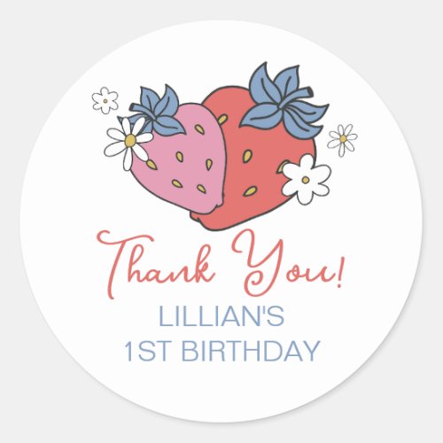 Strawberry Retro Birthday Party Classic Round Sticker